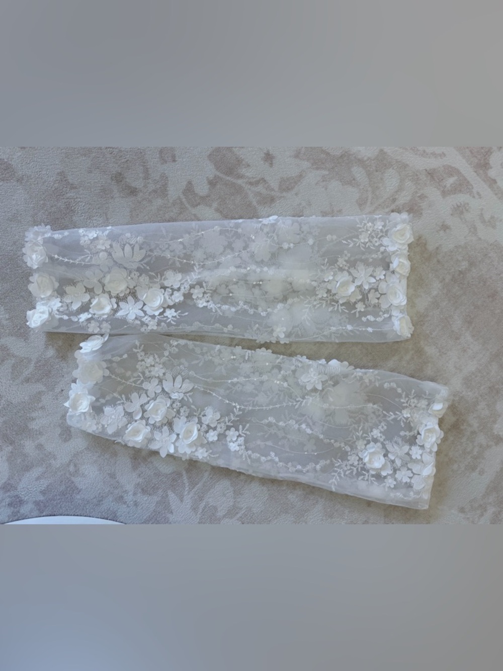 Sheer White Floral Appliqué Lace Sparkle Detachable Bridal Sleeves XL